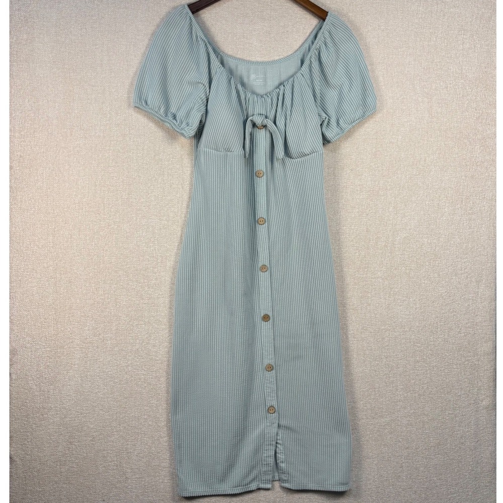 No Boundaries Green Striped Ribbed Button Front Puff Sleeve Midi Dress XXL (19)